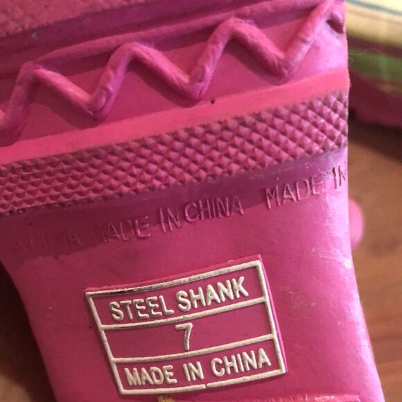 LL Bean Striped rubber booties size 7 pink green - Picture 5 of 8